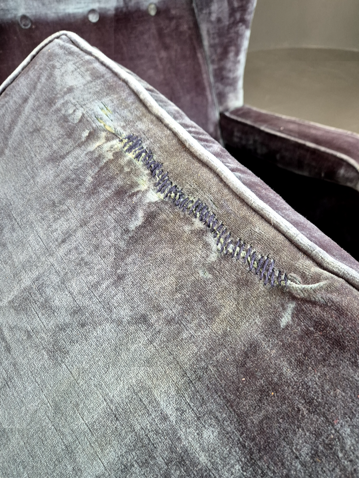 Vintage Lounge Wingback Chair Blue Velour Beech Frame 1950 Retro MCM EB7108 VCLO14