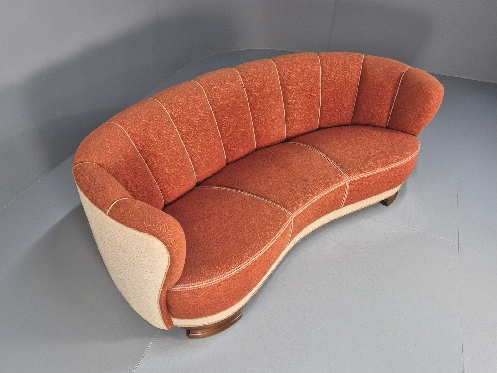 Vintage Danish Art Deco Banana Sofa Peach and Cream 1930s Retro EB9745 V3SS - UKDK FURNITURE