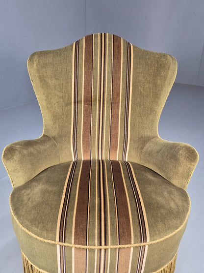 Vintage Danish Cocktail or Bedroom Chair Tassels and Stripes 1950s EB9604 VCLO - UKDK FURNITURE