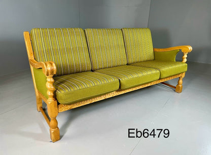 3 Seat Sofa Vintage Danish Kjaernulf Style Oak and Green Wool Retro EB6479 M3SS0