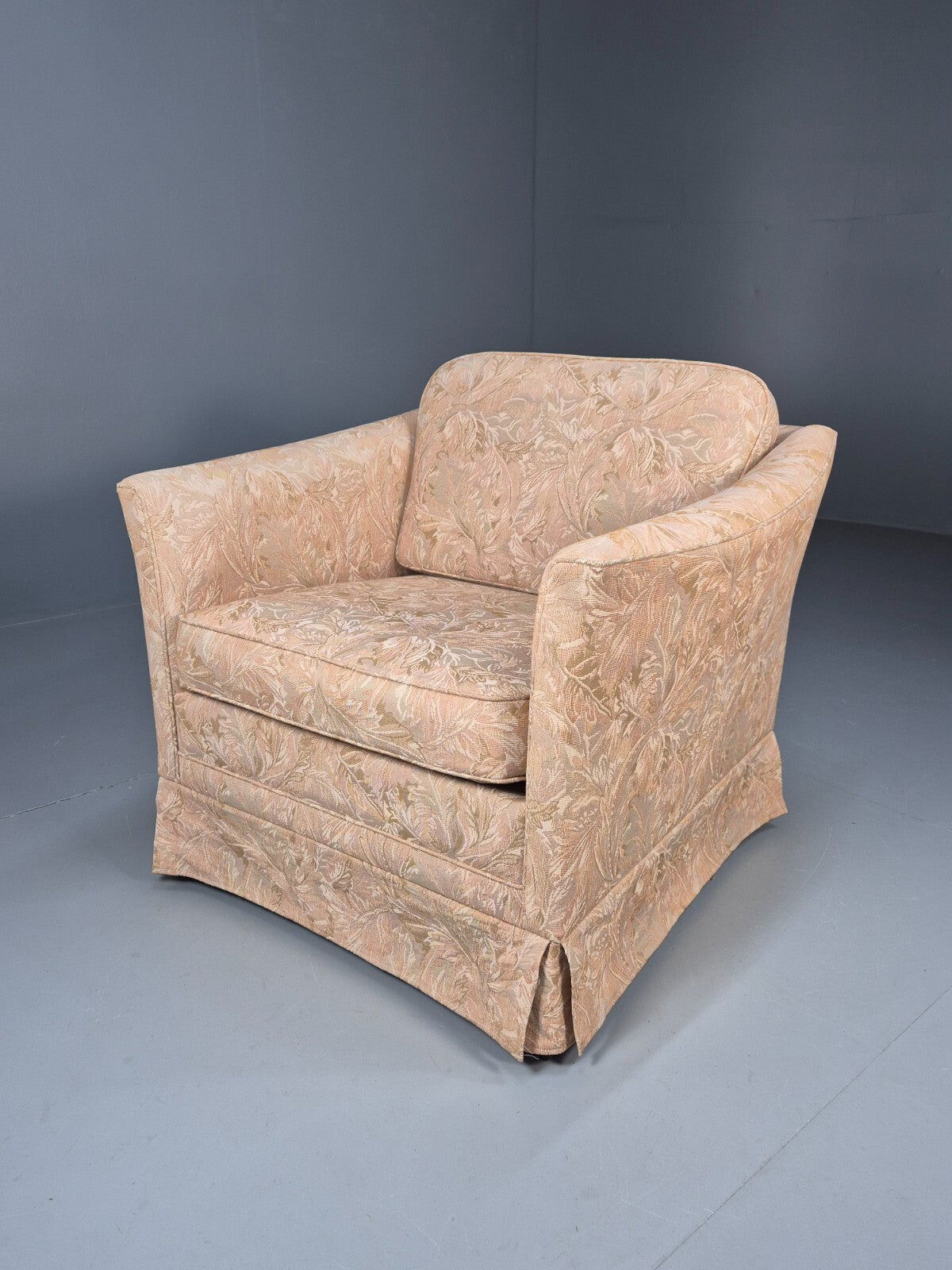 Vintage Danish Lounge Chair Peach Floral Upholstery 1970s Retro EB8974 VCLO - UKDK FURNITURE