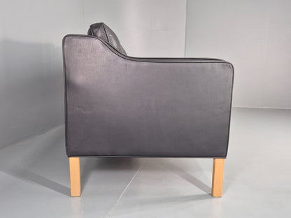 Vintage 3 Seater Sofa Danish Black Leather Mid Century Retro 1980s  EB10469 M3SS10