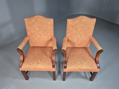 2 Vintage Lounge Chair Peach Floral Cotton Georgian Style 1980 Repro EB8215 VCLO - UKDK FURNITURE