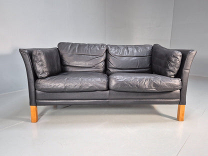 Vintage Danish 2 Seat Sofa Black Leather 1980s Retro MCM EB8696 M2SS - UKDK FURNITURE