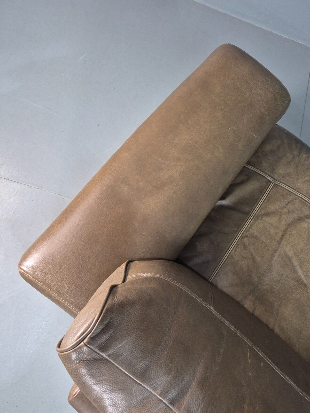 Vintage 2 Seat Sofa Taupe Leather Italian Modern Style EB8163 M2SS - UKDK FURNITURE
