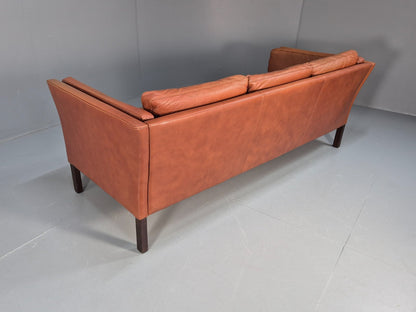 MidCentury Three Seater Sofa Tan Leather Vintage Danish Retro 1970s EB10721 M3SS17
