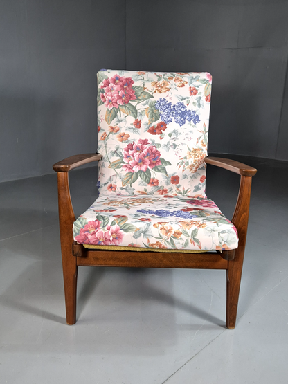 Vintage Lounge Chair Beech Frame Floral Parker Knoll Retro MCM 1960s EB7332 MNOR2