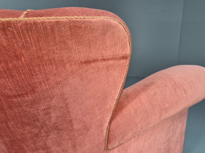 Vintage Danish Art Deco shell back Lounge Chair Pink Velour Bun Feet EB9556 MNOR - UKDK FURNITURE