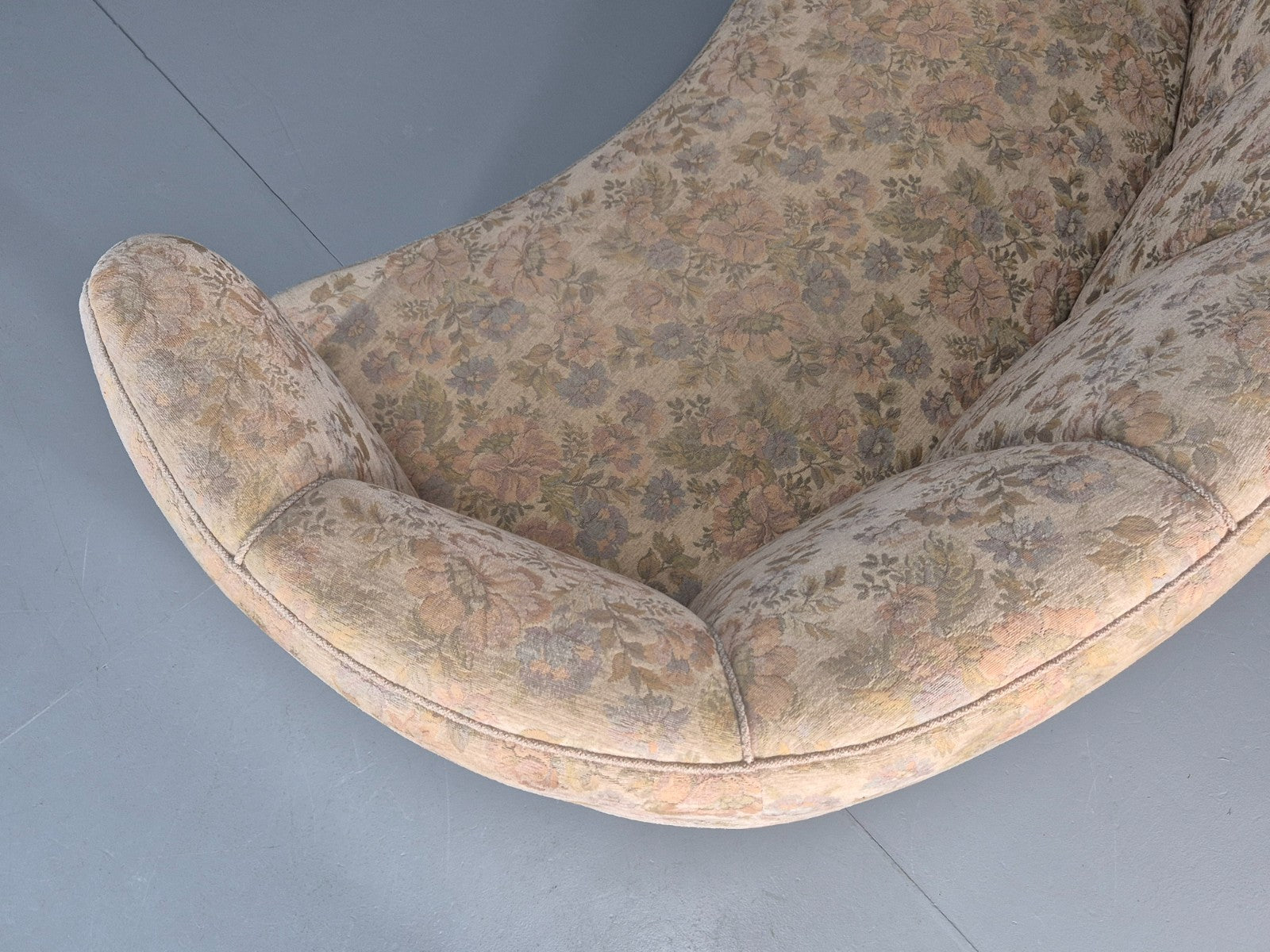 Vintage Two Seater Danish Curved Banana Sofa 1930s Art Deco Floral EB10795 V2SS19