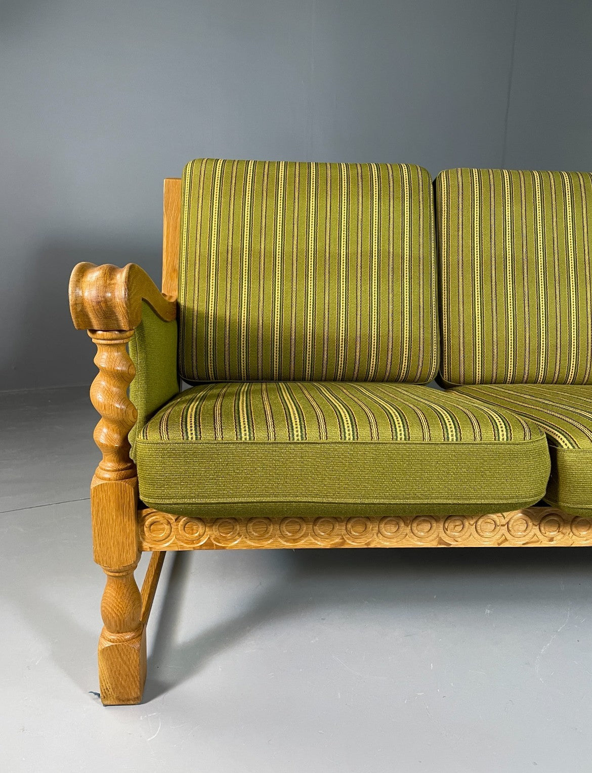 3 Seat Sofa Vintage Danish Kjaernulf Style Oak and Green Wool Retro EB6479 M3SS2