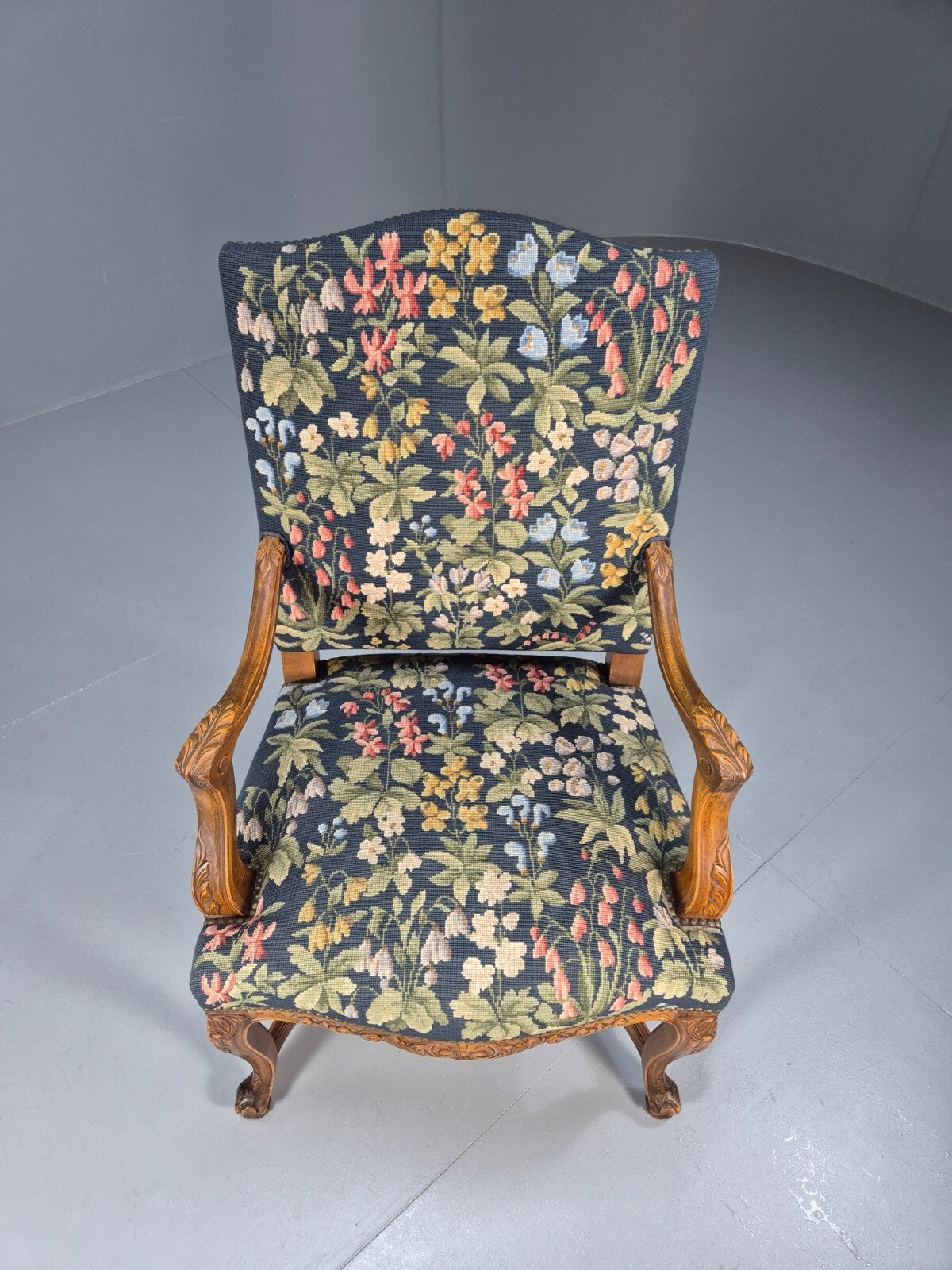 Vintage Danish Lounge Blue Floral Oak 17th Century Style EB8994 VCLO - UKDK FURNITURE