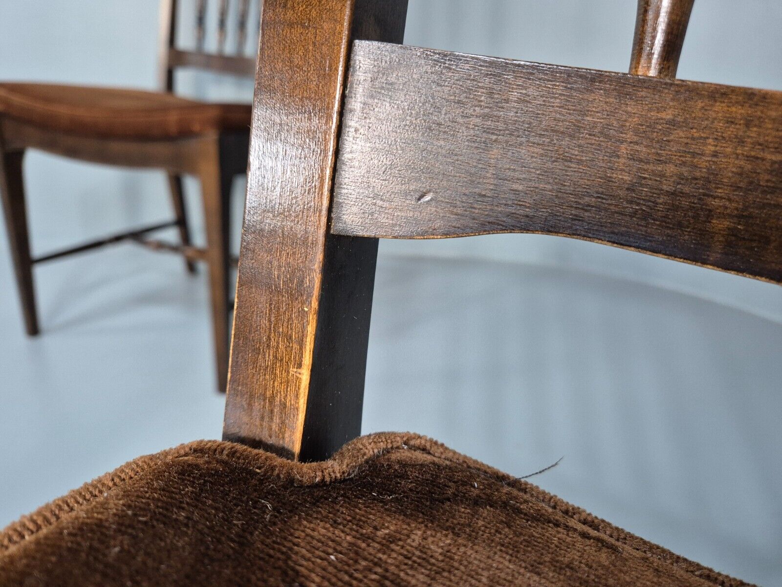 5 Vintage Dining Chairs Brown Velour Mahogany Stag 1970s Retro EB9148 VDIN - UKDK FURNITURE