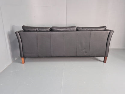Vintage 3 Seat Sofa Danish Black Leather Mid Century Retro Design EB10481 M3SS15