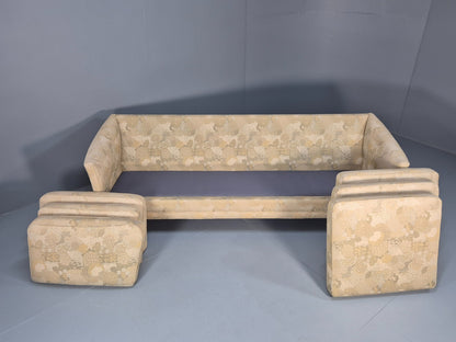 Vintage Danish 3 Seat Sofa Mid Century Shape Floral Cream Cotton 70s EB9579 M3SS - UKDK FURNITURE