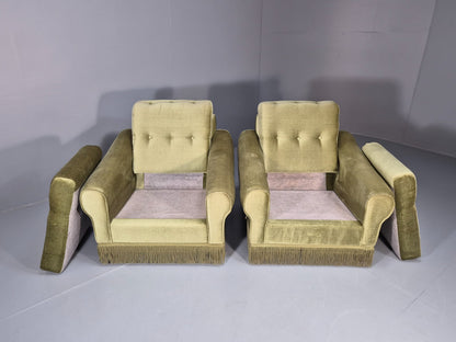 2 Retro 1970s Lounge Chairs Green Velour Vintage Danish Design EB10749 VCLO7