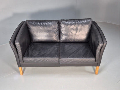 Vintage Danish 2 Seat Sofa Black Leather 1980s Retro MCM EB8618 M2SS - UKDK FURNITURE