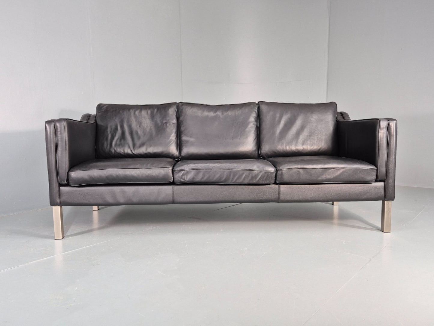 Vintage 3 Seat Sofa Danish Black Leather Mid Century Retro 1980s EB10463 M3SS5