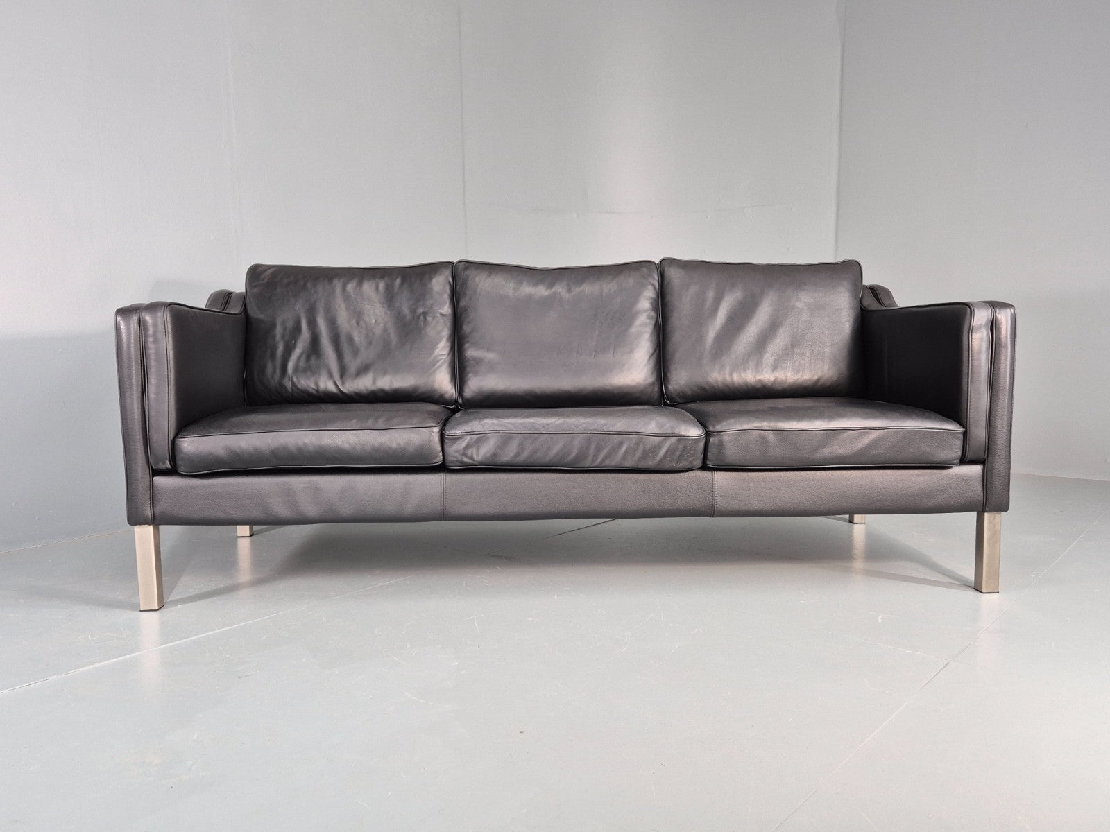 Vintage 3 Seat Sofa Danish Black Leather Mid Century Retro 1980s EB10463 M3SS5