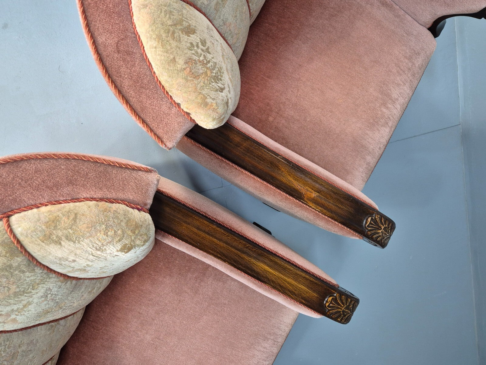 2 Vintage Danish Pink and Cream Art Deco Lounge Chairs 1940s EB9667 VCLO - UKDK FURNITURE