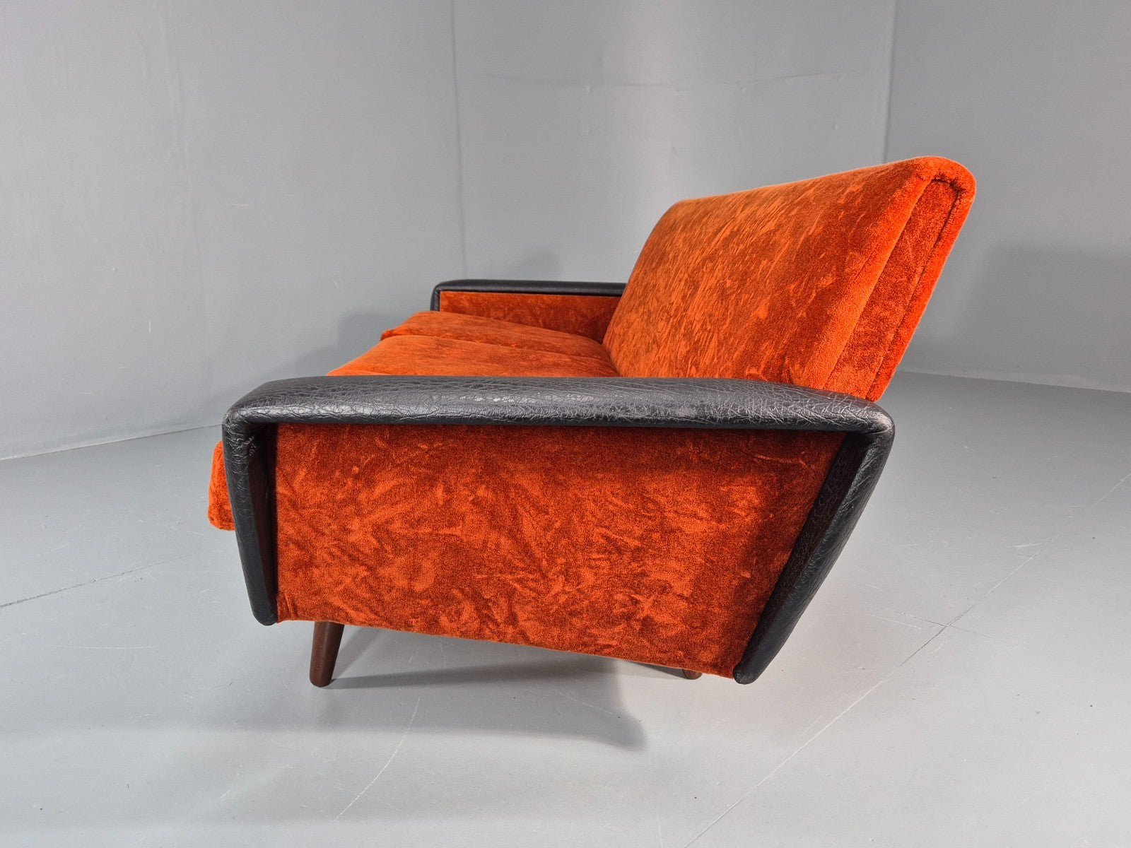 Vintage 3 Seater Sofa Vinyl Orange Velour 1960s Retro Mid Century EB11333 M3SS20