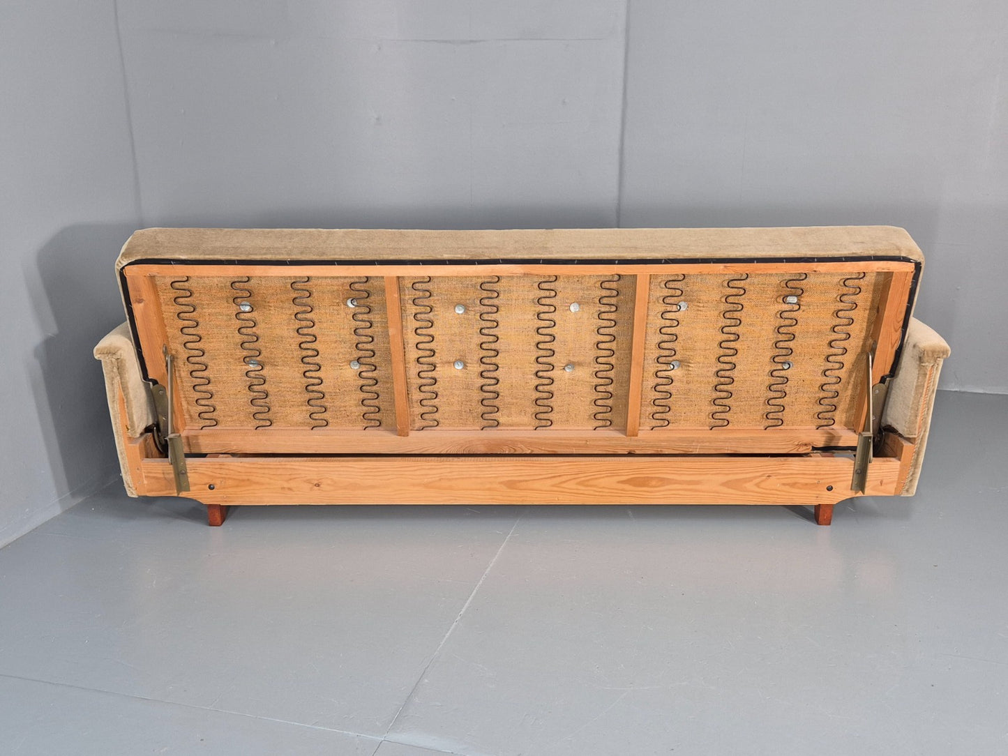 Vintage Sofa Bed Mid Century Denmark Teak Paws  Velour Retro 1960s EB11391 M4SS19