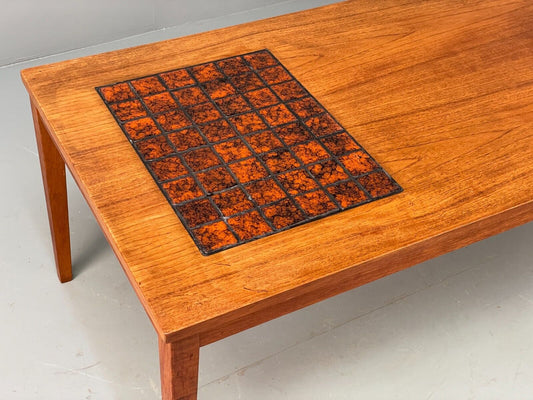 Vintage Danish Teak and Tile Top Coffee Table 1970s Retro Orange EB6890 MWOO - UKDK FURNITURE