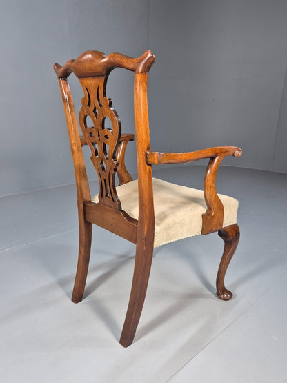 Antique Georgian Style Elbow Chair Mahogany Pad Feet Green Seat EB9387 VDIN - UKDK FURNITURE