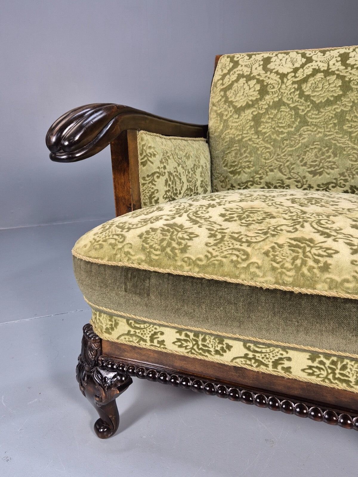 Vintage Danish Lounge Chair Antique Baroque Style Green Moquette EB9647 VCLO - UKDK FURNITURE