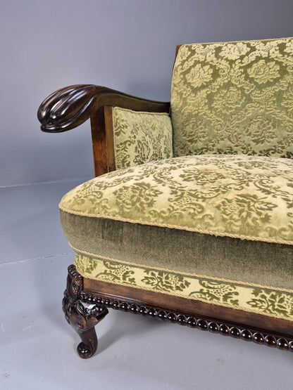 Vintage Danish Lounge Chair Antique Baroque Style Green Moquette EB9647 VCLO - UKDK FURNITURE