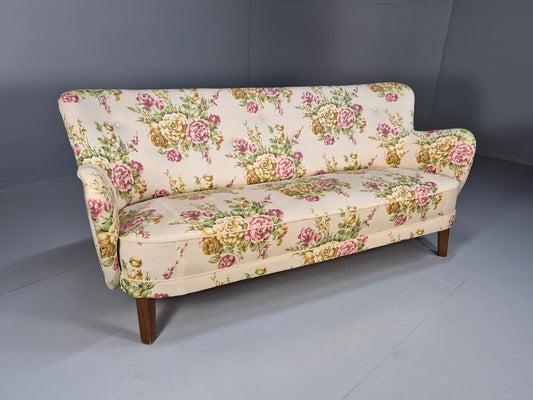Vintage 3 Seater Sofa Floral Fabric 1950s Mid Century Danish Design EB9542 V3SS - UKDK FURNITURE
