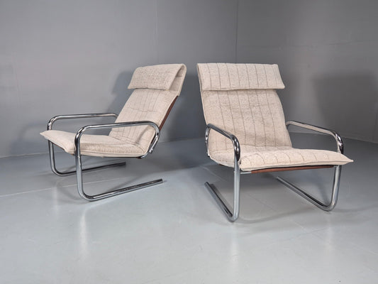 2 1970s Chrome Tube Lounge Chairs New Upholstery Retro Mid Century  EB10617 MNOR0