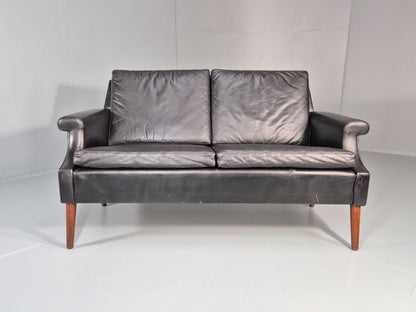 Vintage 1960s Two Seater Leather Sofa Retro Mid Century Danish EB11379 M2SS5