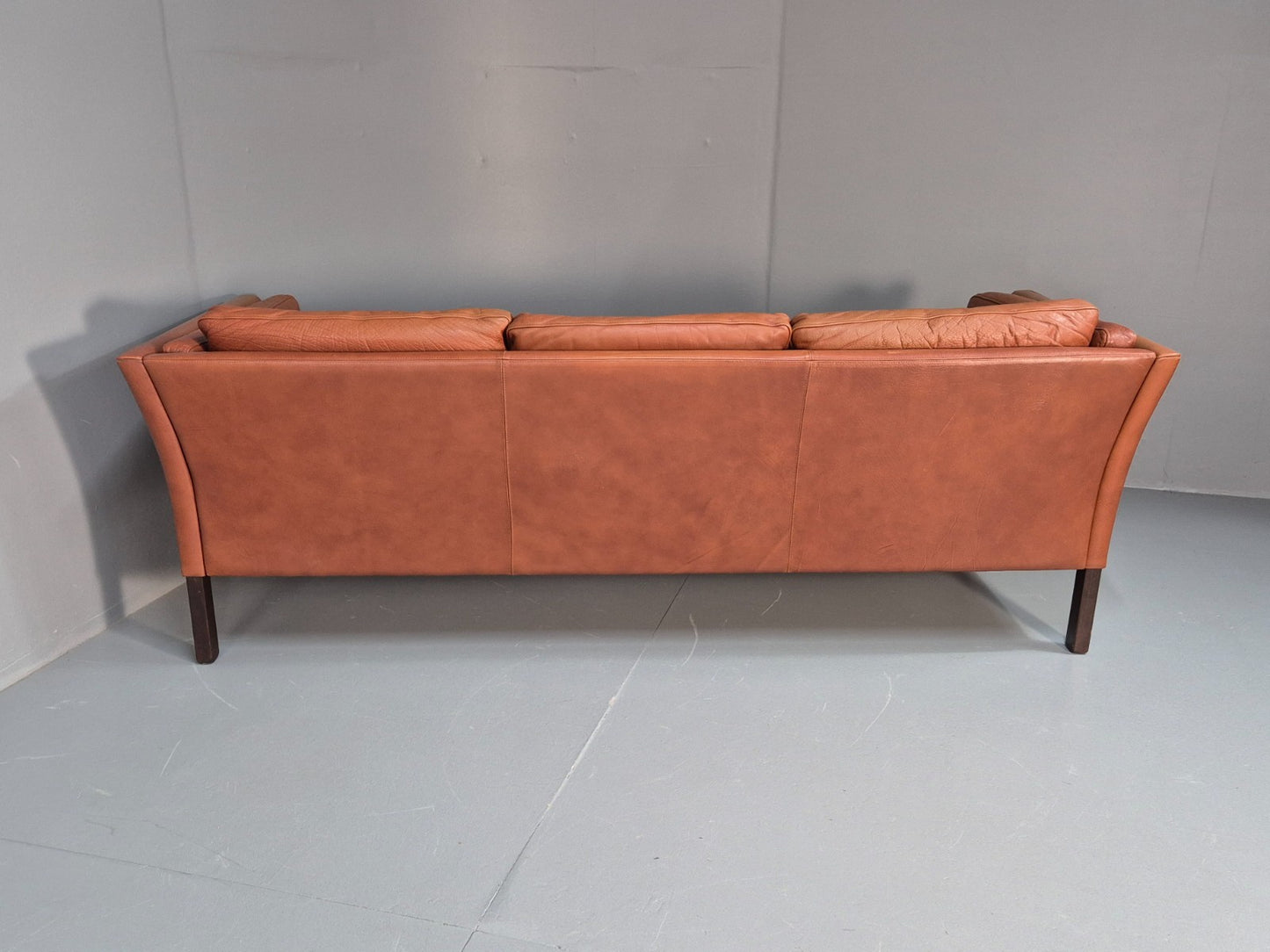 MidCentury Three Seater Sofa Tan Leather Vintage Danish Retro 1970s EB10721 M3SS15
