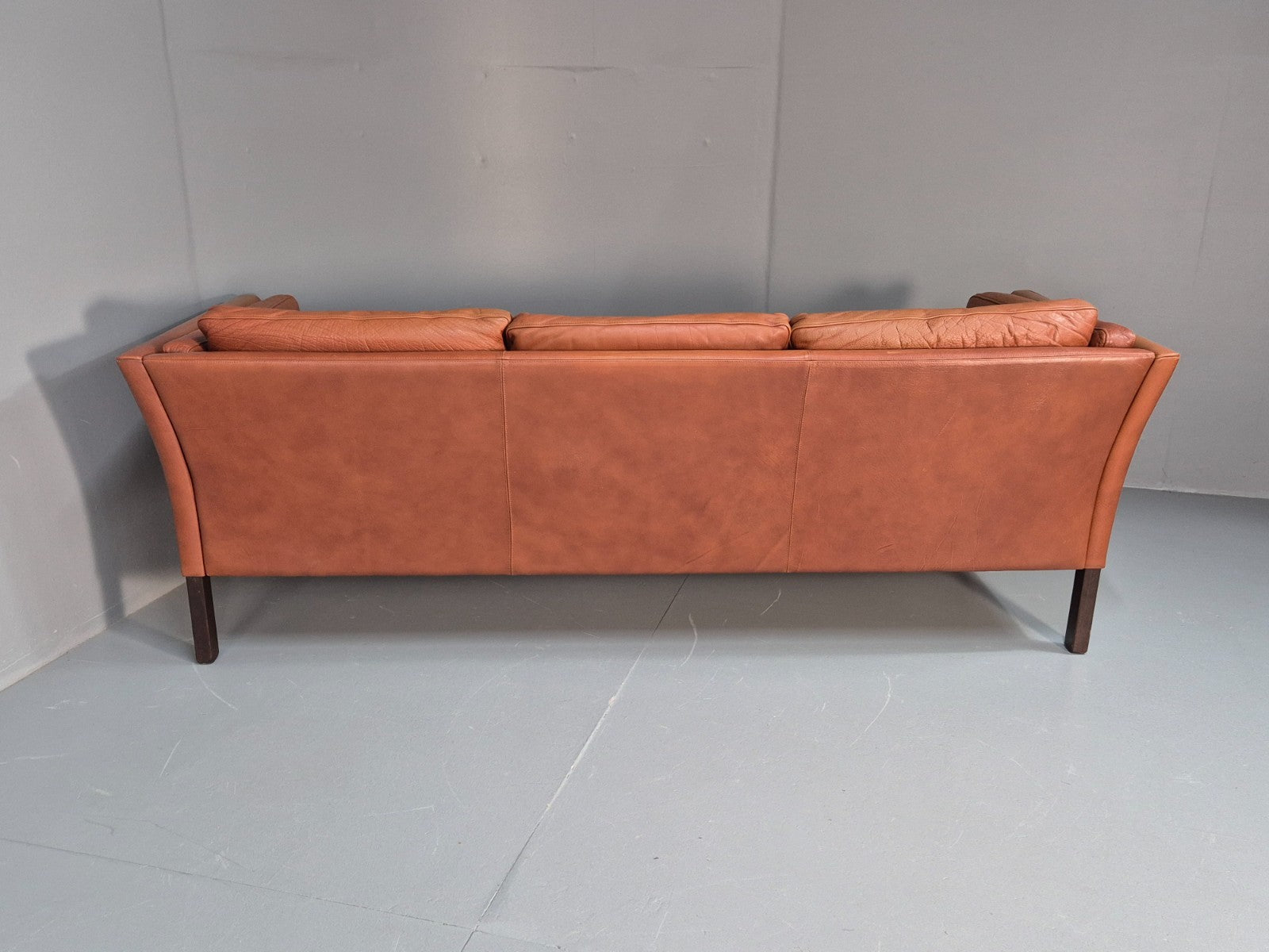 MidCentury Three Seater Sofa Tan Leather Vintage Danish Retro 1970s EB10721 M3SS15