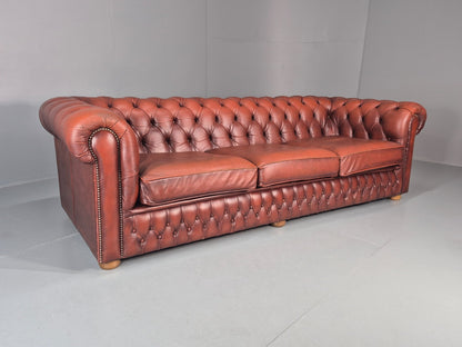 3 Seater Chesterfield Sofa Red Leather Studded Vintage EB11021 VCHE0