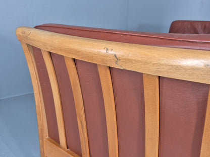 Vintage Stouby 2 Seat Sofa Reddy Brown Leather Beech Ends Retro EB10509 M2SS21
