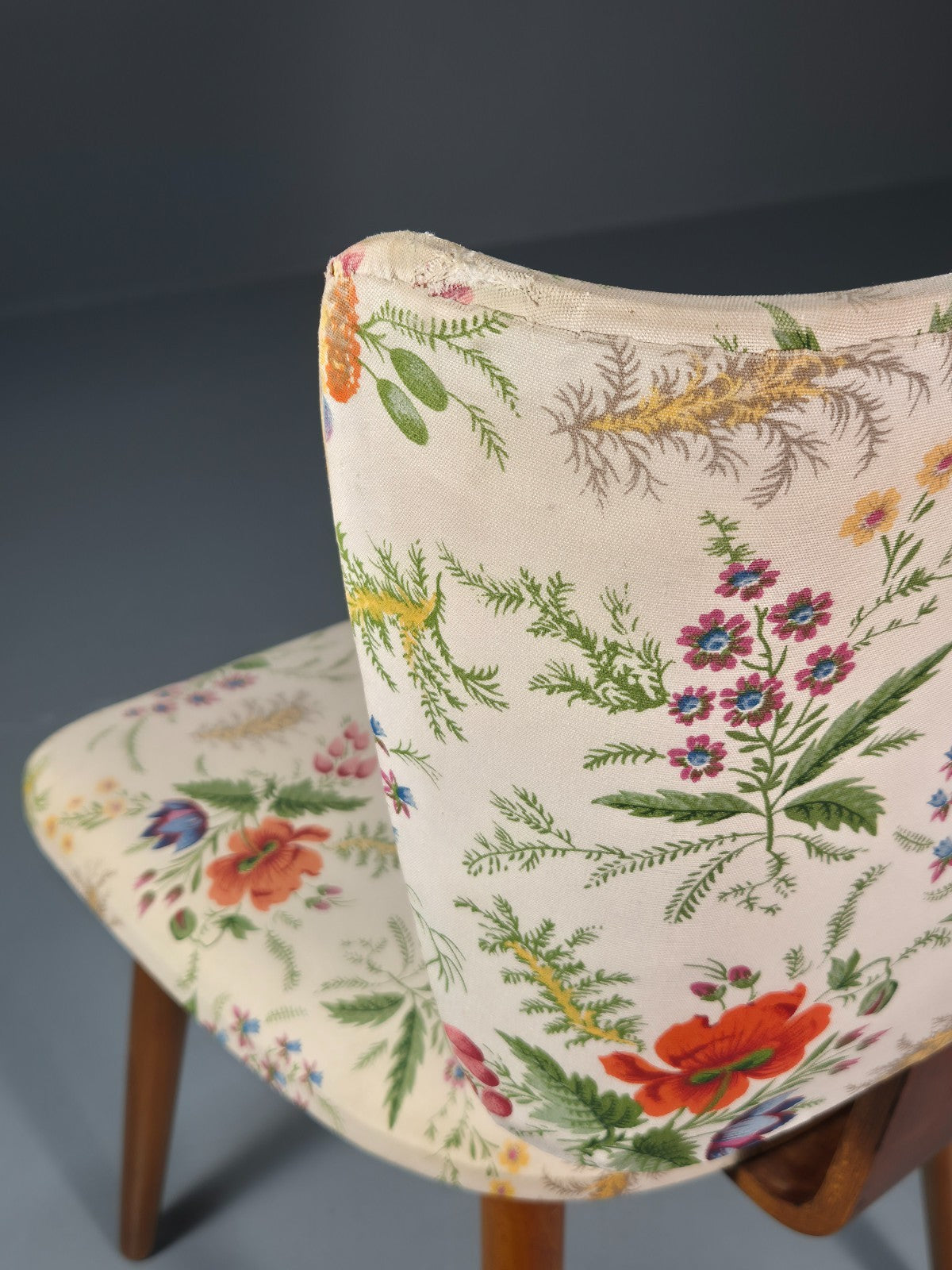 Retro 1950s Dining Chair Teak Bentwood Floral MCM Vintage EB10937 MNOR13