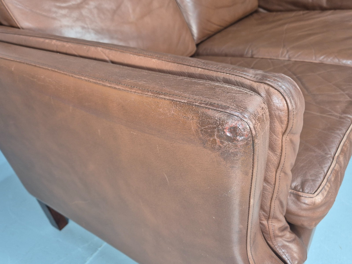 Mid Century Two Seater Leather Sofa Danish 1970s Retro Vintage EB10923 M2SS11