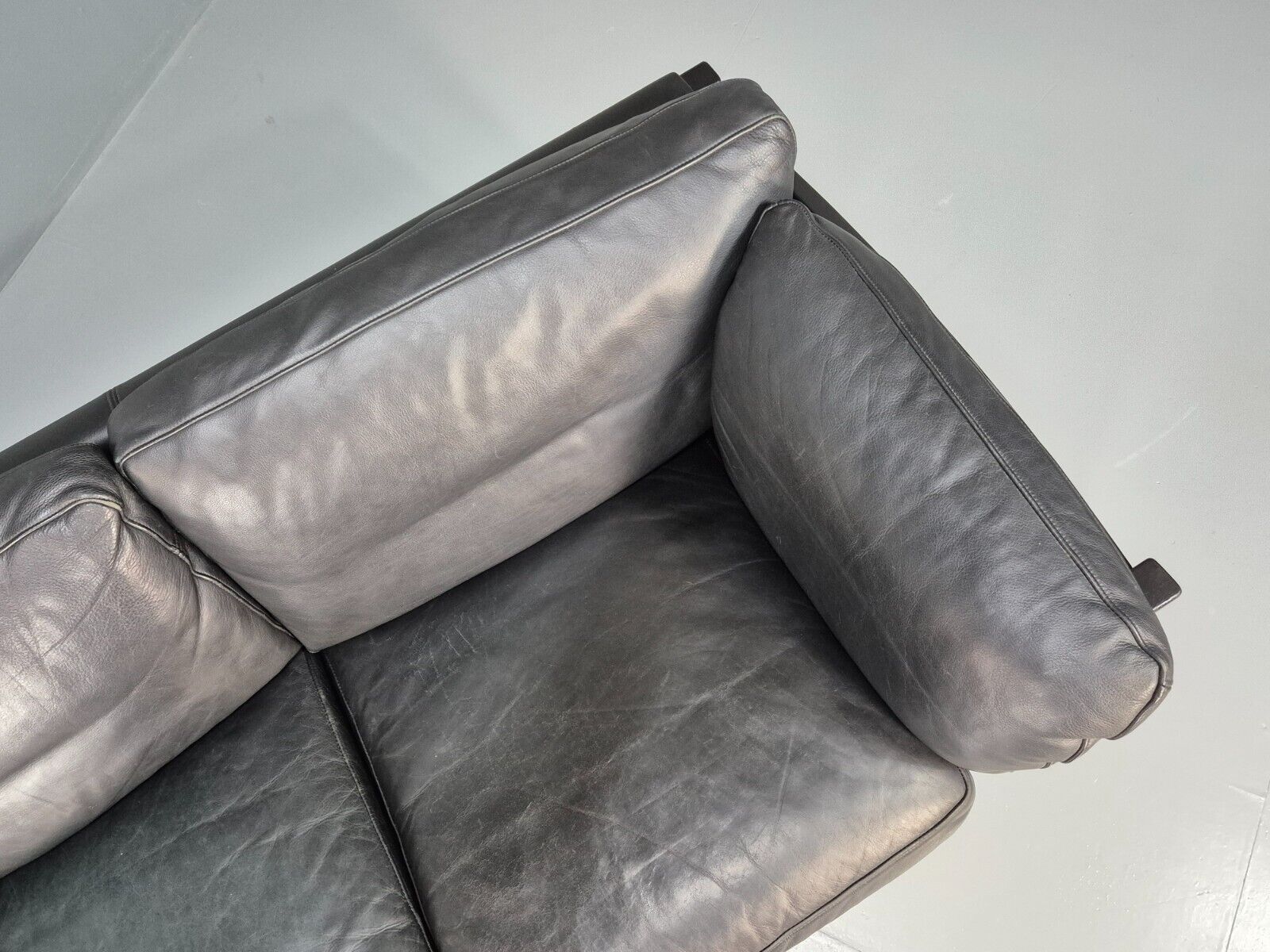 Vintage Danish 3 Seat Sofa Black leather Wood Frame Retro 1980s MCM EB8698 M3SS - UKDK FURNITURE