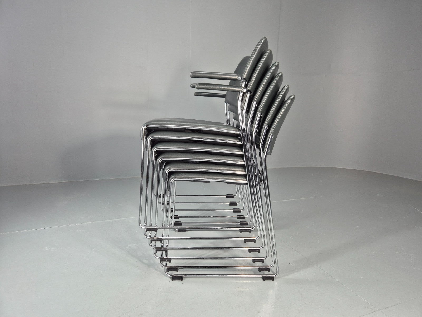 6 Leather Stacking Chairs Brunner Linos Dark Green Chrome Modern EB11736 MSTA9