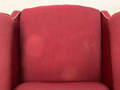 Vintage Arm Chair with Castors Dark Red Fabric for Reupholstery VCLO EB25979