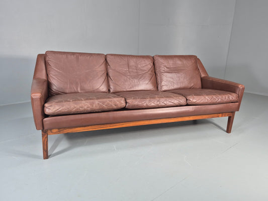 Mid Century Leather 3 Seat Sofa Brown Leather 1960s Retro  EB11367 M3SS1