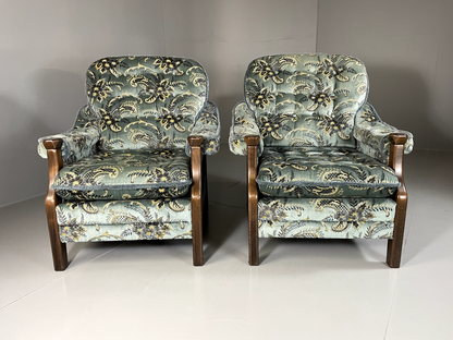 EB5517 A Pair Vintage Danish 1970s Floral Lounge Chairs, Kitsch, Retro, VCLO - UKDK FURNITURE