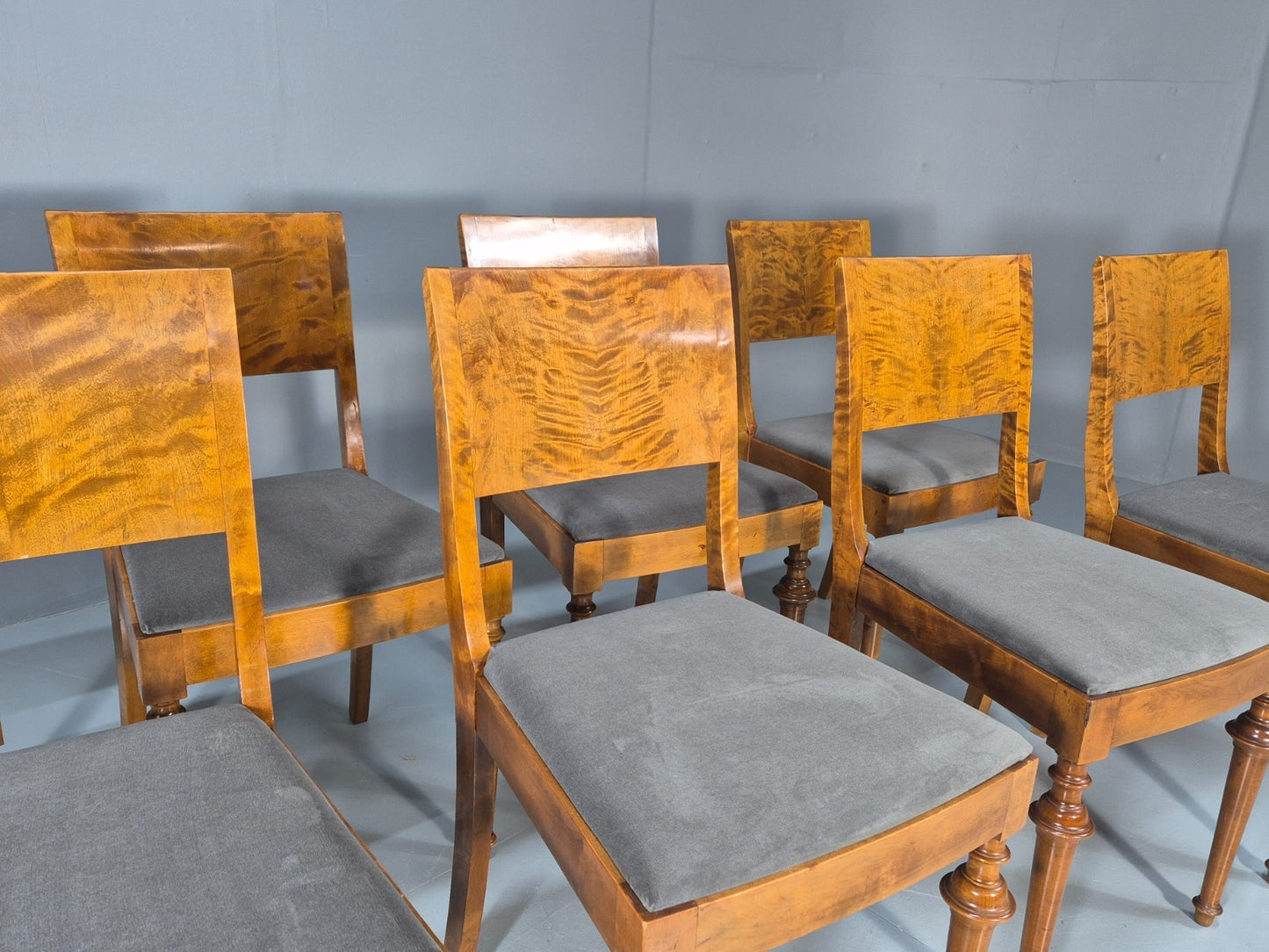 8 Biedermeier Birch Dining Chairs New Upholstery Swedish Design EB10818 VDIN3