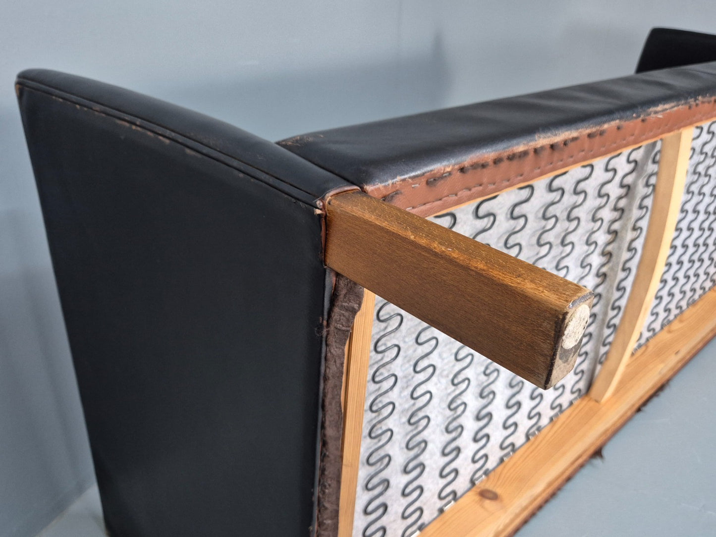 Mid Century Two Seater Sofa Black Leather Vintage Danish 1980s MCM  EB10713 M2SS12