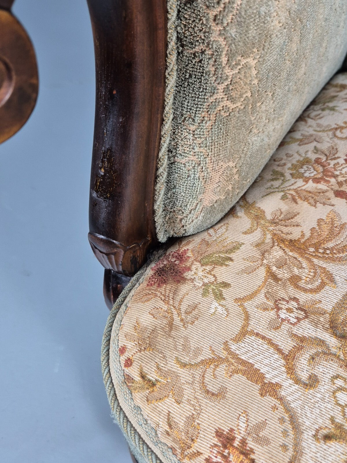 Antique Mahogany Shell Back Cream And Green Armchair Floral Pattern EB9531 VCLO - UKDK FURNITURE