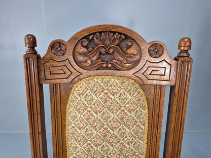 2 Edwardian Carved Oak Lounge Chairs Embroidery Upholstery 1900s EB10690 VCAR6