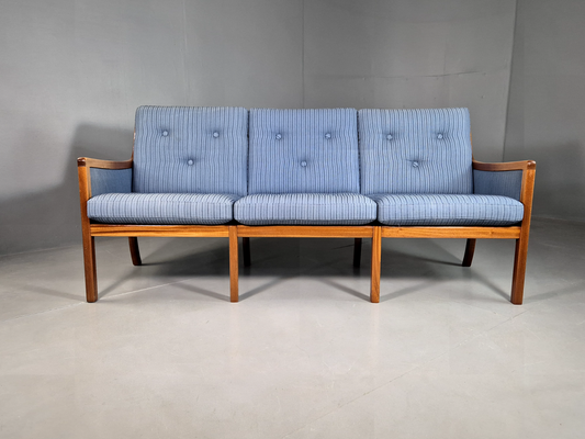 Vintage Danish 3 Seat Sofa Blue Mahogany Wanscher Retro MCM EB6985 M3SS - UKDK FURNITURE