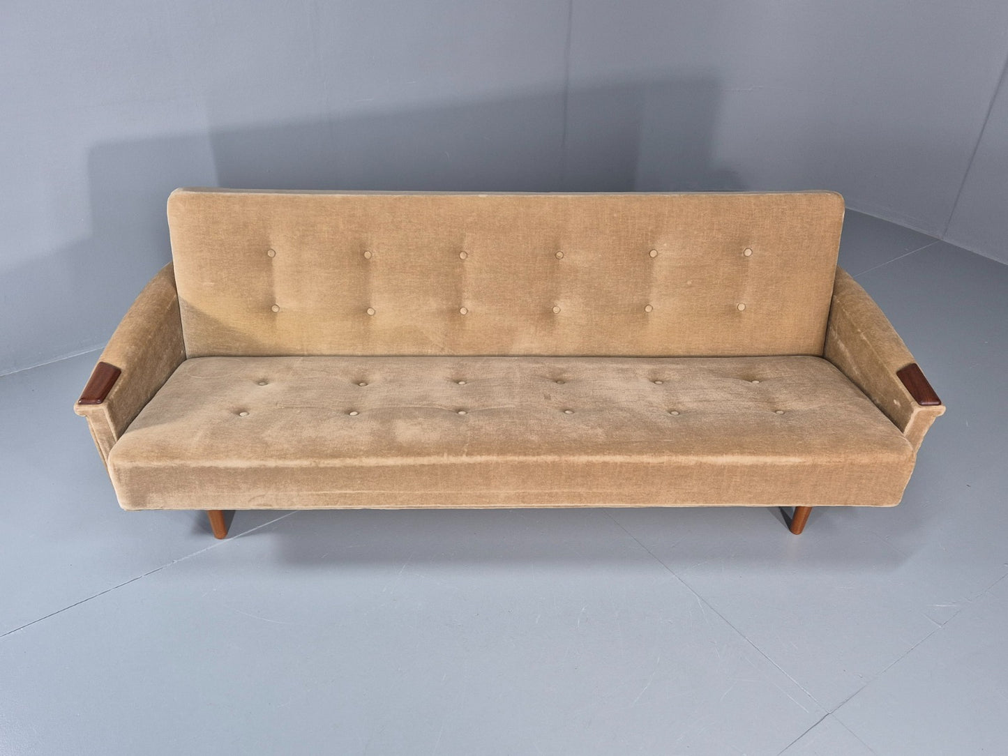 Vintage Sofa Bed Mid Century Denmark Teak Paws  Velour Retro 1960s EB11391 M4SS5