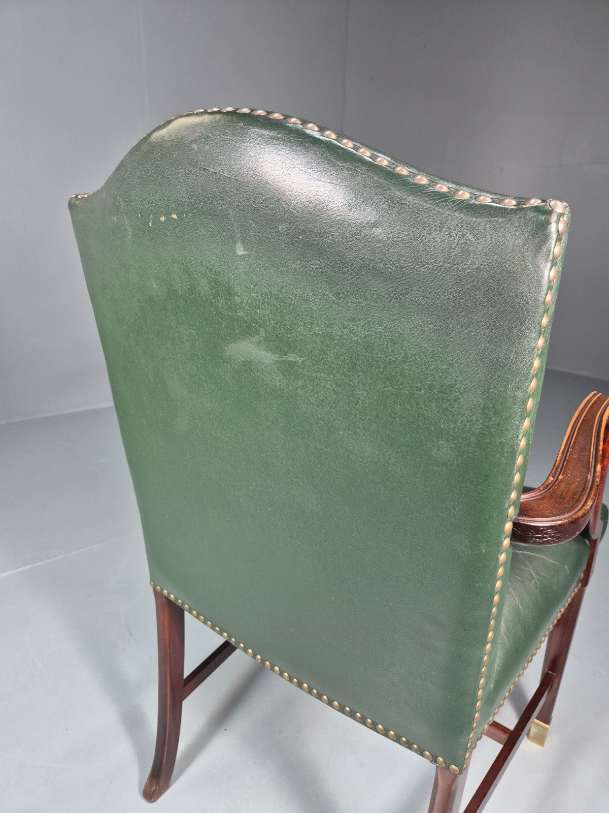 Georgian Style Elbow Chair Green Leather Mahogany Frame Danish 1970 EB10809 VLEA13
